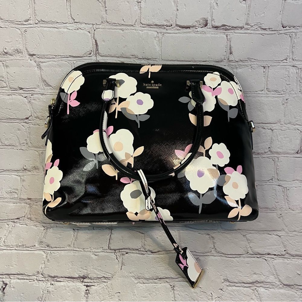Kate Spade New York Medium Dome Satchel Purse Patterson Drive Black Floral
